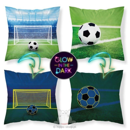 Glowing decorative pillow / pillow cover with a football design 40x40 cm