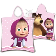 Kids hooded towel Masha and The Bear 55x100, pink