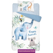 Bamboo baby bedding with animals 100x135, blue & white