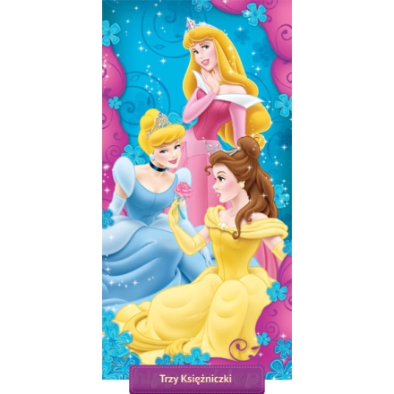 Beach towel with Princesses Aurora, Bella & Cinderella 75x150, blue