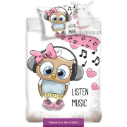 U&Me bedding with owl in headphones 140x200 or 150x200, pink