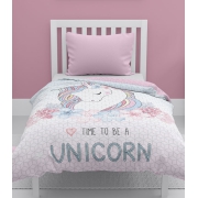 Quilted kids bedspread with unicorn 170x210, gray-pink