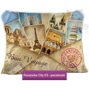 Pillowcase Bon Voyage with city postcards 70x80cm, beige