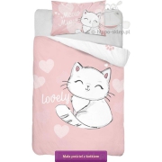 Baby & toddlers bedding with meow-meow cat 100x135, 90x130 or 90x120, pink-apricot 