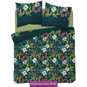 Tropical flowers satin cotton bedding 150x200, 140x200, dark green