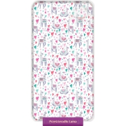Kids fitted sheet with lama & pastel hearts 90x200, pink 
