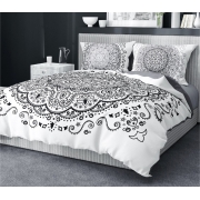 Patterned oriental bedding for couples 150x200 or 160x200 cm, white, black & gray