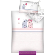 Baby bedding with pink & blue hippo 100x135 + 40x60
