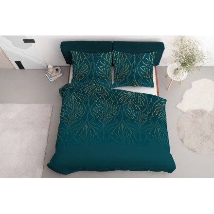Bedding sets with golden brown leaves on a deep turquoise background 180x200