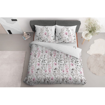 Cotton satin bed linen with a floral motif 220x200