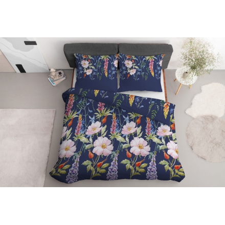 Navy blue bed linen with flowers 200x200