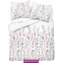 Satin bedding with botanical plant pattern, 140x200 or 150x200, white