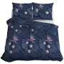 Cotton satin bedding with leaves motif 180x200