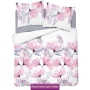 Satin cotton bedding with flowers 150x200 or 160x200, white