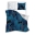Navy blue bed linen with canna leaves
