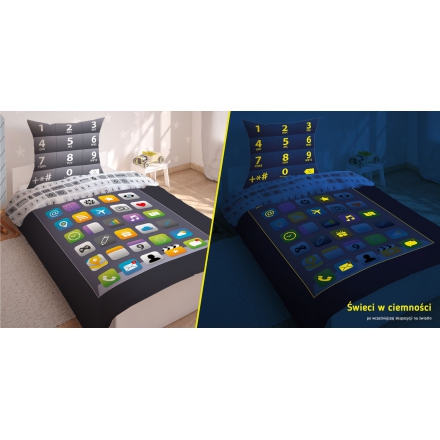 Smartphone bedding with glow-in-the-dark elements for teenagers 135x200