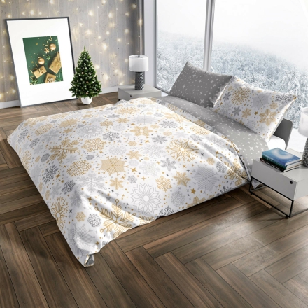 Bed linen with silver & gold snowflakes 140x200 or 150x200